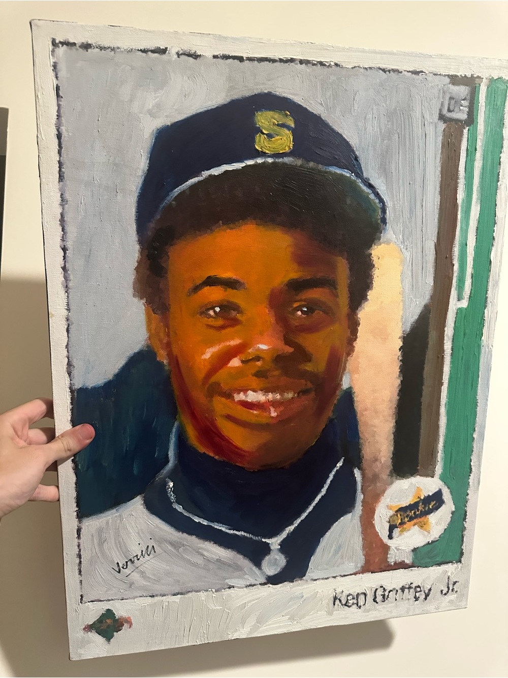Ken Griffey jr rookie card painting Hand-Painted Portrait on Canvas 18x24